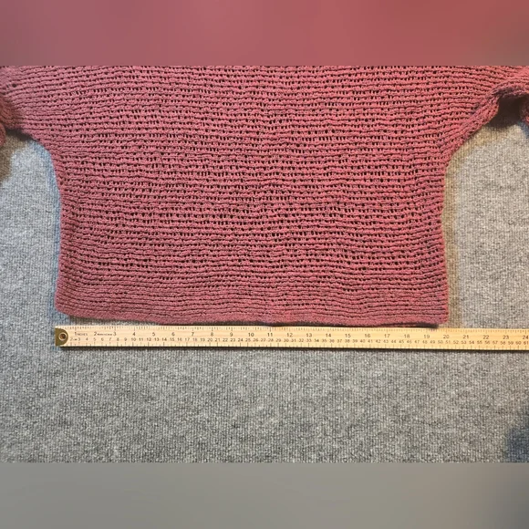 Billabong Burgundy Open Knit Crochet‎ Sweater Lace Up Sleeve Size Medium - Picture 9 of 11